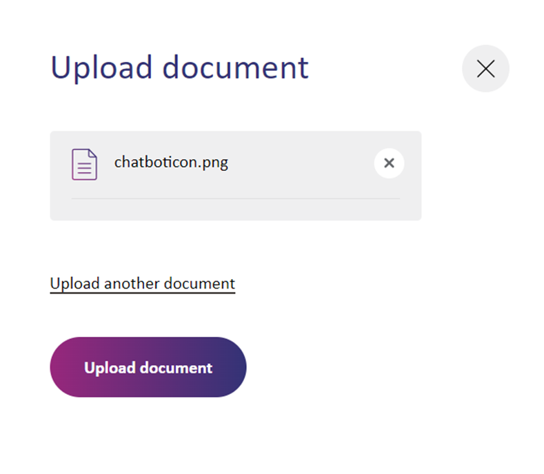 A screen offering to upload another document or upload document