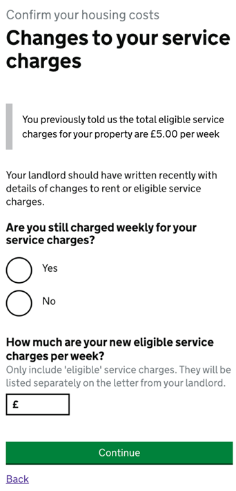 Confirmation of new service charges after 1 April on the government website